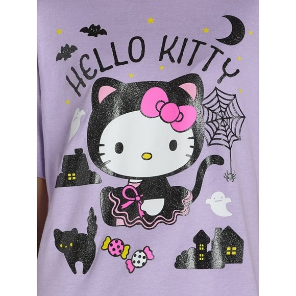 Hello Kitty Women's Halloween Graphic Short Sleeve Tee Purple Large NEW - Picture 2 of 4